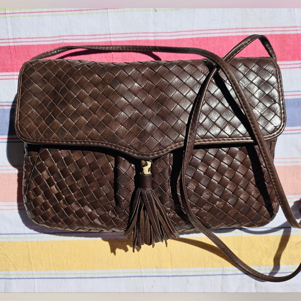 Vintage Cosci Hand Made In Italy Brown Woven Leather Crossbody Bag - Picture 2 of 9